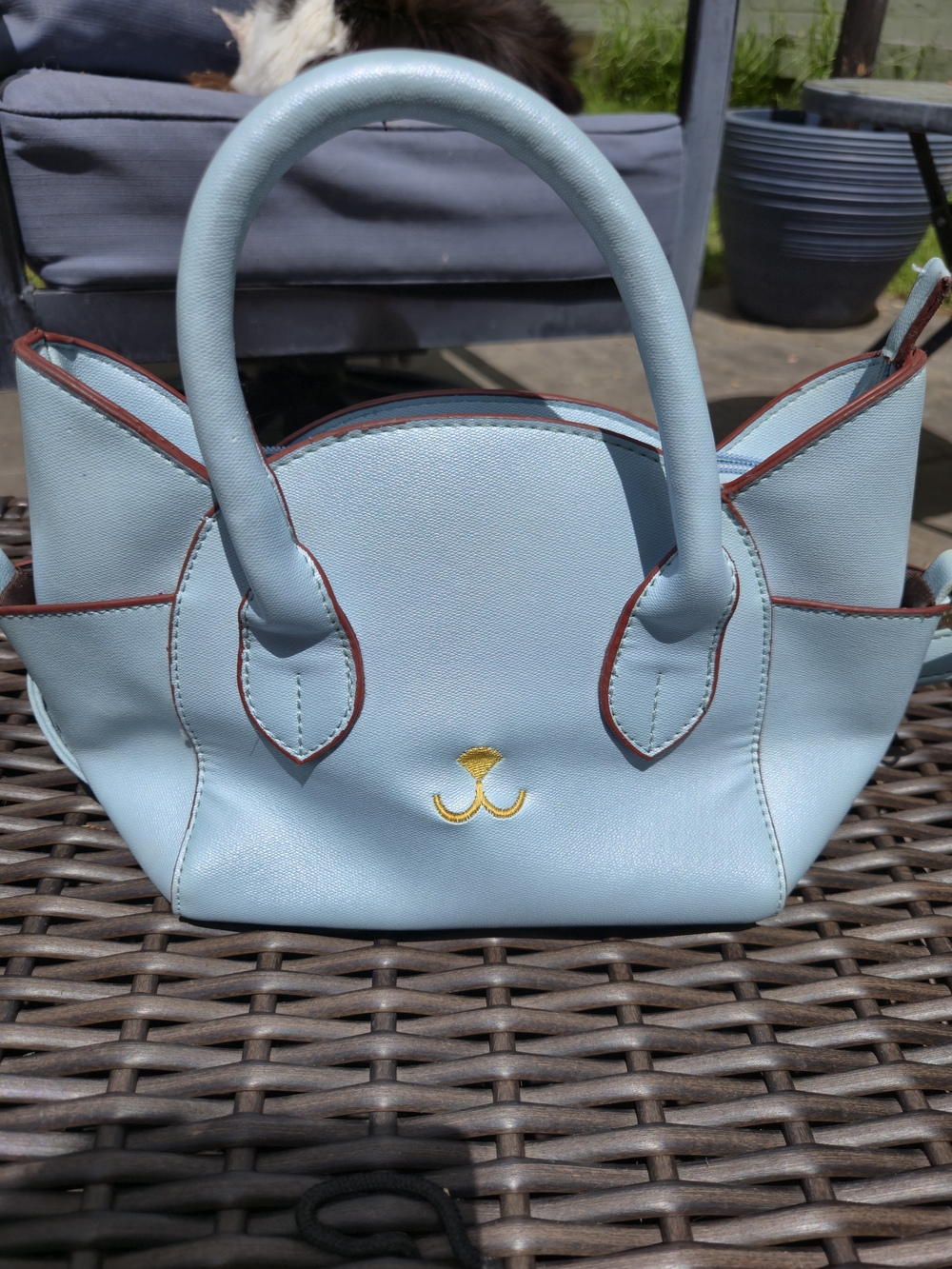 Cat Style Light Blue Women's Top-Handle Bag with Gold Accent
